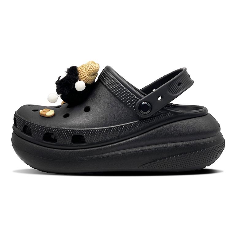Crocs Classic Platform Clog EVA Puff Retro Fashion Trend Simple Hole Shoes Unisex Black