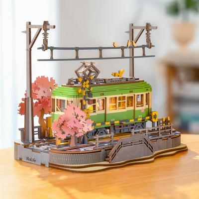 Rolife 3D Puzzle, Wooden Cherry Blossom Journey, For Beginners, Assembly Kit, DIY Craft, Cherry Blossom Train Model, Japanese Style, Interior
