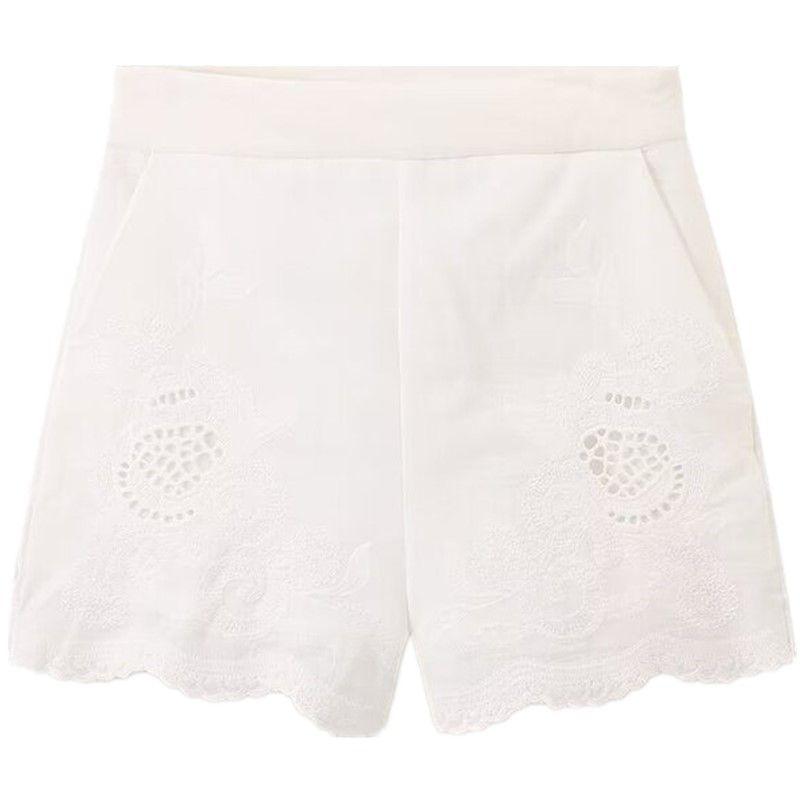 Fashion Style 2024 Autumn New Women's Clothing Stylish White Hollow-out Print High Waist Shorts 2731242