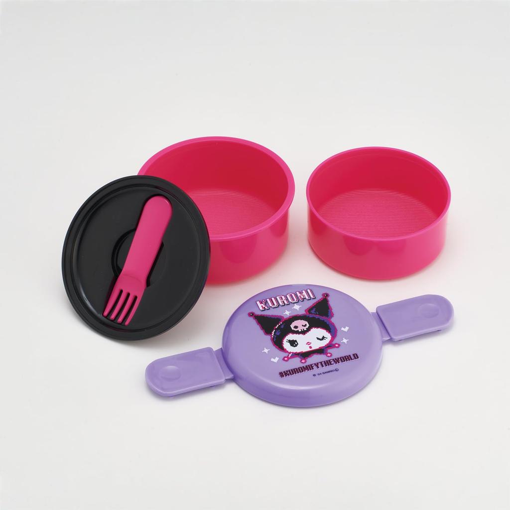 Skater Antibacterial Lunch Box with Round Microwave Sanrio Kuromi World 2-Tier Fork, Shape, 500ml, Safe, Design, ONWR1AG-A