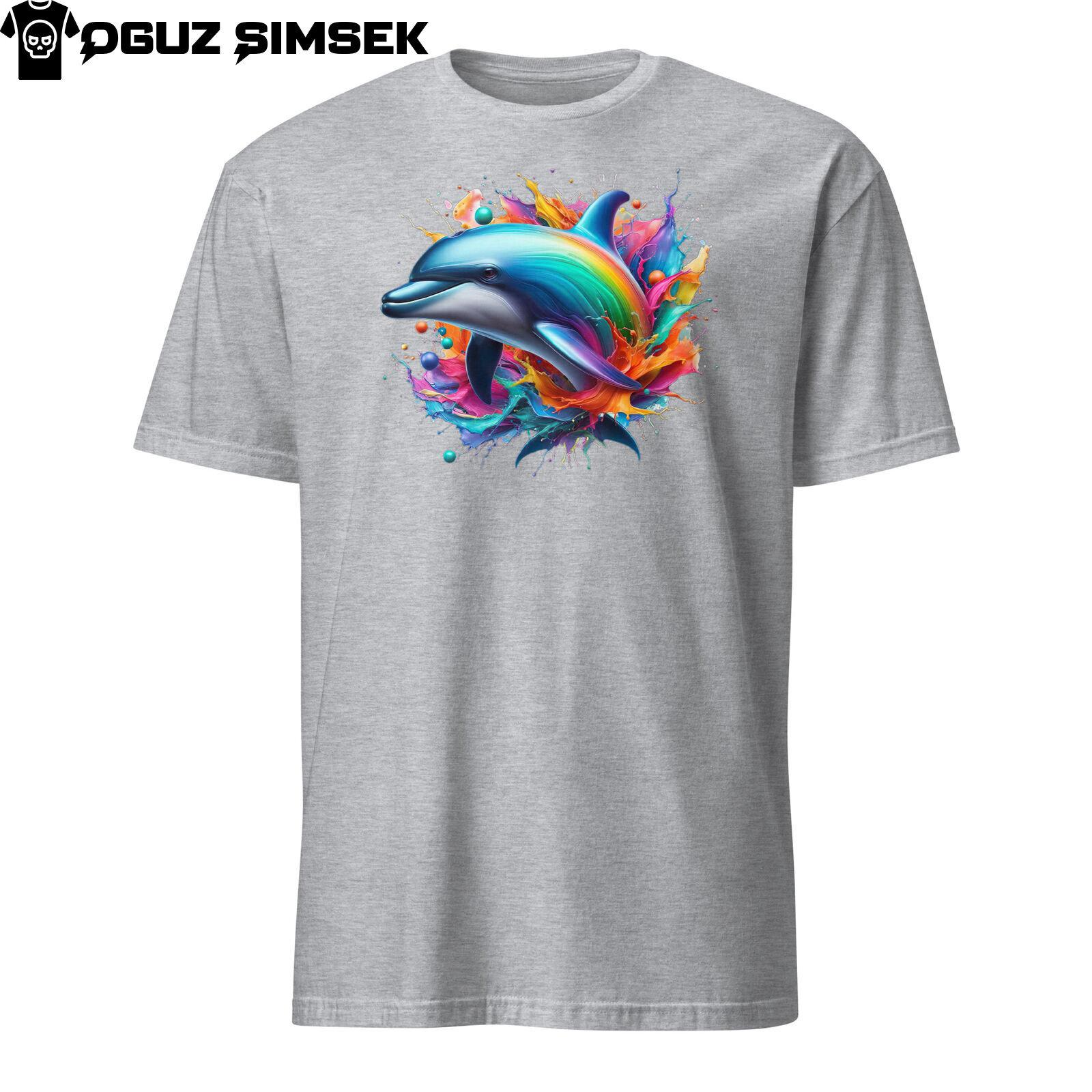Colorful Dolphin Unisex T-Shirt Mens Womens Tees Top | Vibrant Ocean Tee Shirt | Short Sleeve Top XL