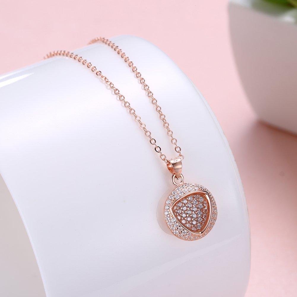 AIKS Jewelry Brand Popular Simple Pendant Necklace for Women, Silver 925, Pink Gold 18k, Round, Triangle, Cubic Zirconia