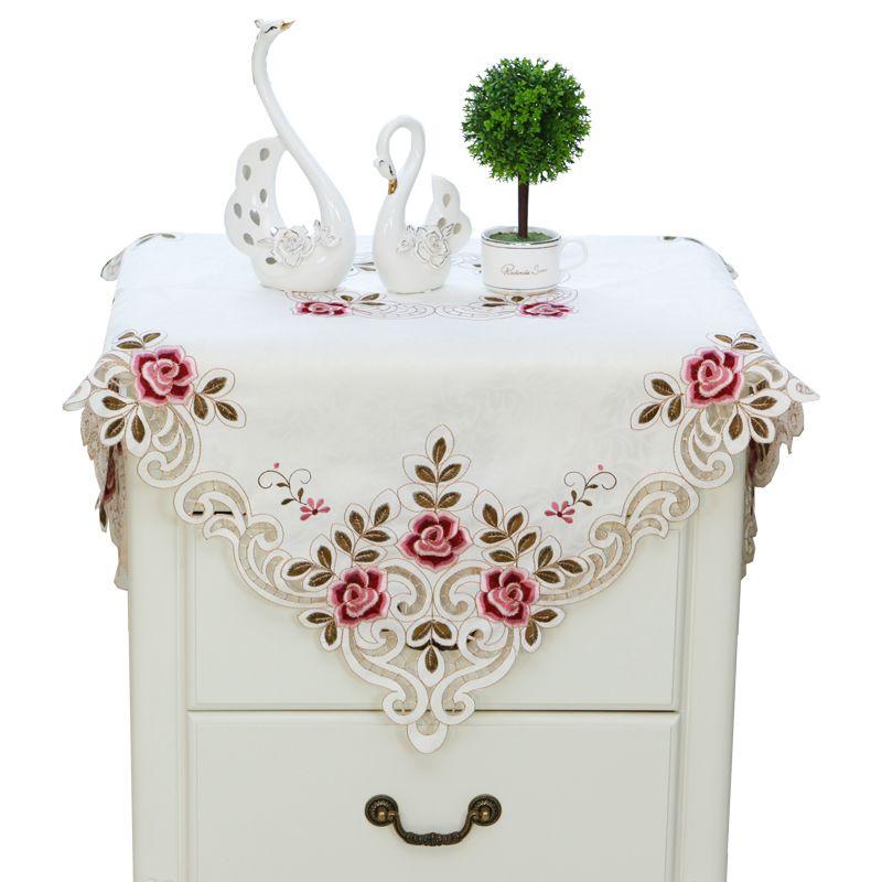 High-End Embroider Bedroom Nightstand Cover Fabric Craft Cover Cloth Embroidered Idyllic European Dust Towel Tablecloth Tablecloth Square Towel