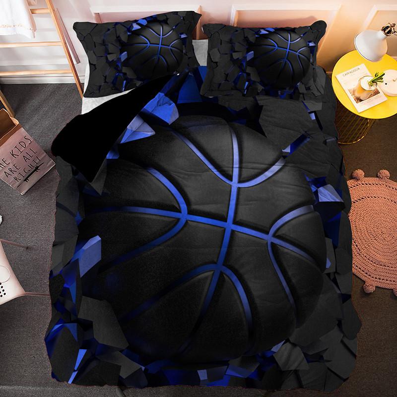 Sports Balls Duvet Cover 3D Basketball In A Hole Bedding Set Twin For Boys Teens Room Microfiber Cool Basketball Comforter Cover