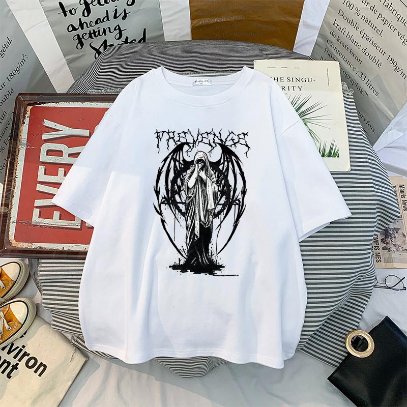 Anime Devil Women's T-shirt New Dark Punk Female Vintage Harajuku Casual Fashion Cartoon Print Goth Loose Gothic Summer Women's T-shirt