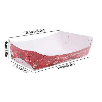 20Pcs Creative Christmas Paper Food Tray Paper Rectangular Fast Food Package Box Convenient Red Christmas Party Supplies