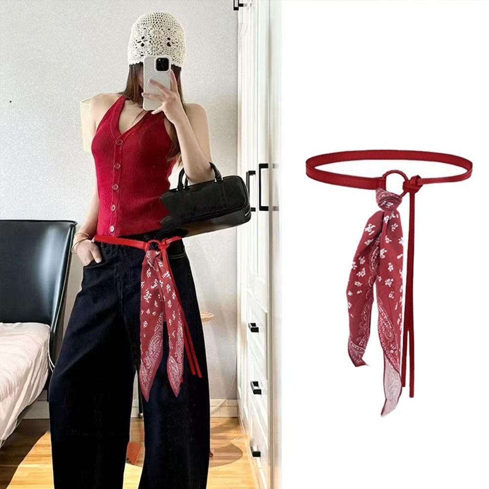 Fashion PU Leather Women's Silk Ribbon Belt Hip Hop Punk Waist Belt Vintage Retro Waistband