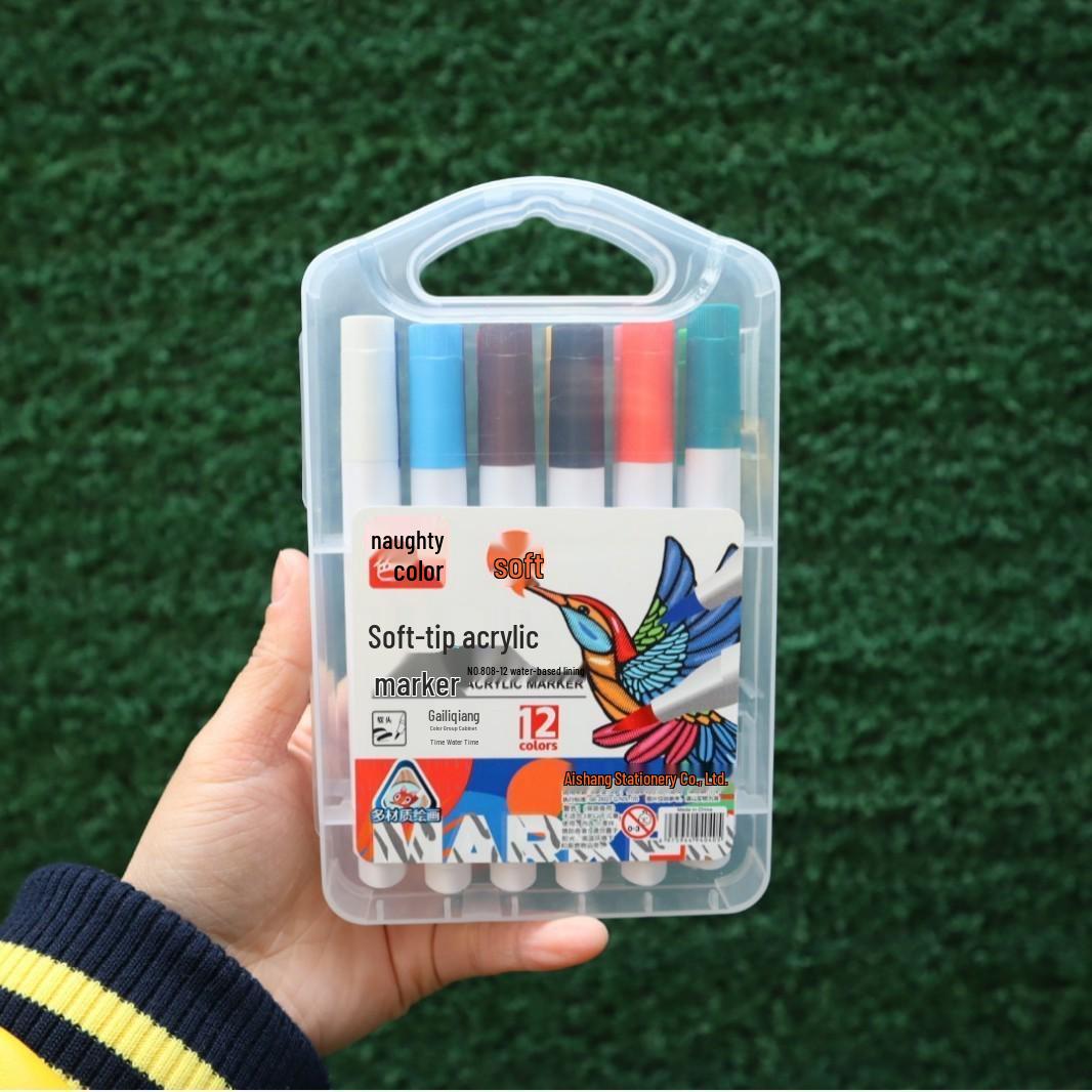 Triangle Rod Black Acrylic Marker Pen Set - Waterproof, Stackable, Ideal for Kindergarten & Student Watercolor Painting.