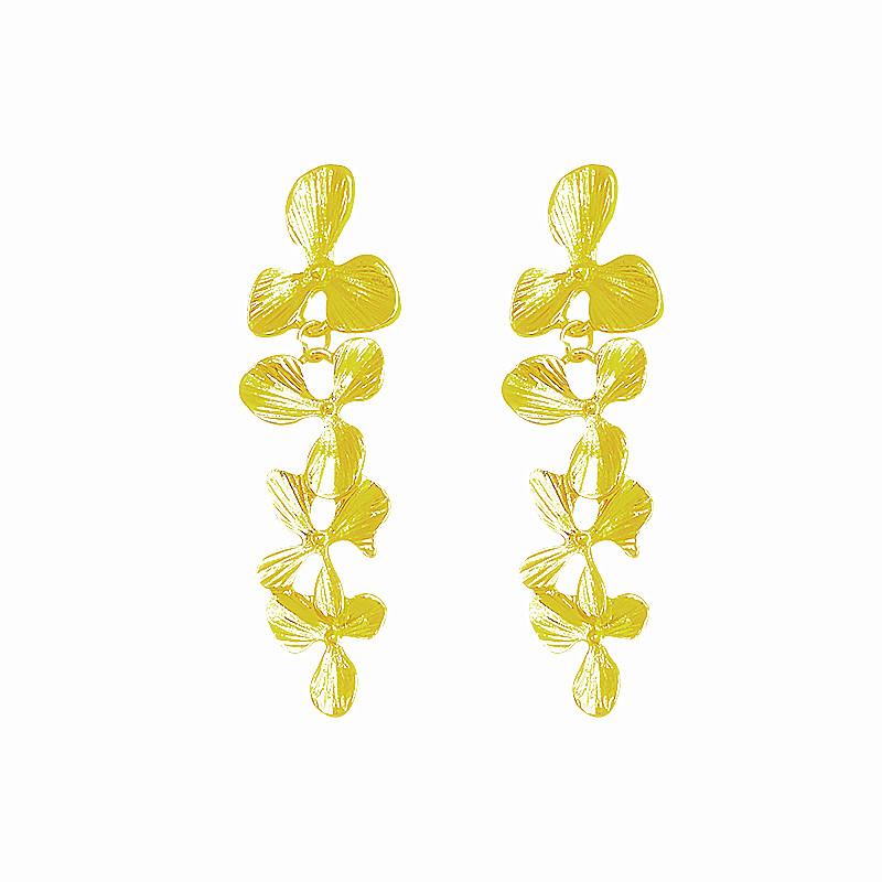 Gold Color Long Leaf Flowers Drop Earrings for Women Retro Dangle Earring Jewelry Accessories