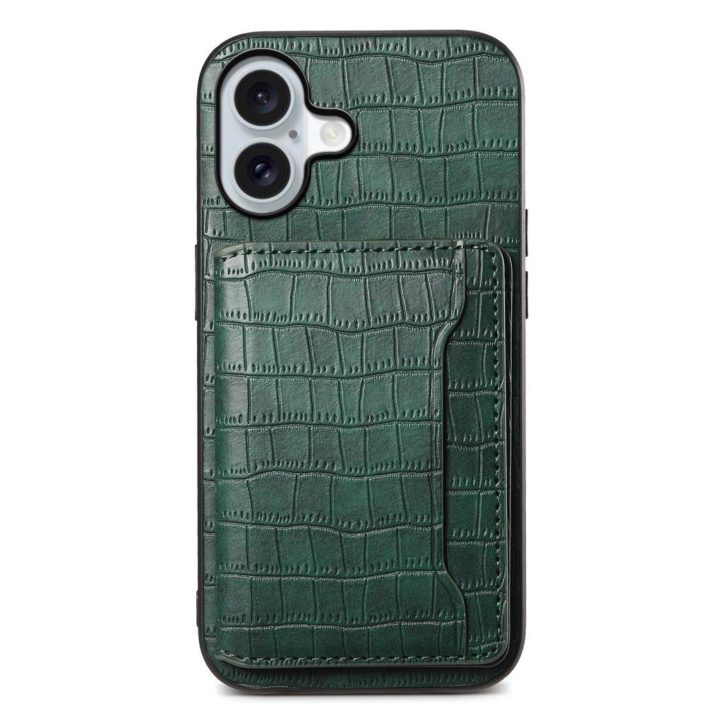 For iPhone 17 Case Card Holder Kickstand Crocodile Texture Leather Back Phone Cover