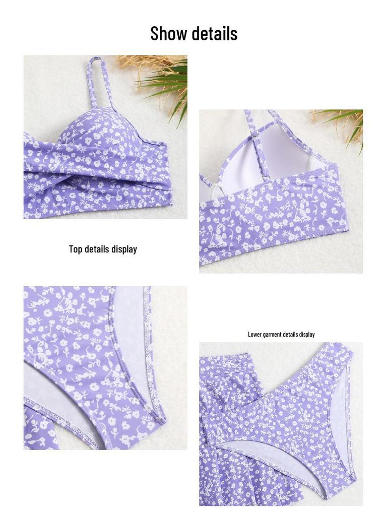 European & American Print Style Three-Piece Bikini Swimsuit Set for Women - 2026 Trend