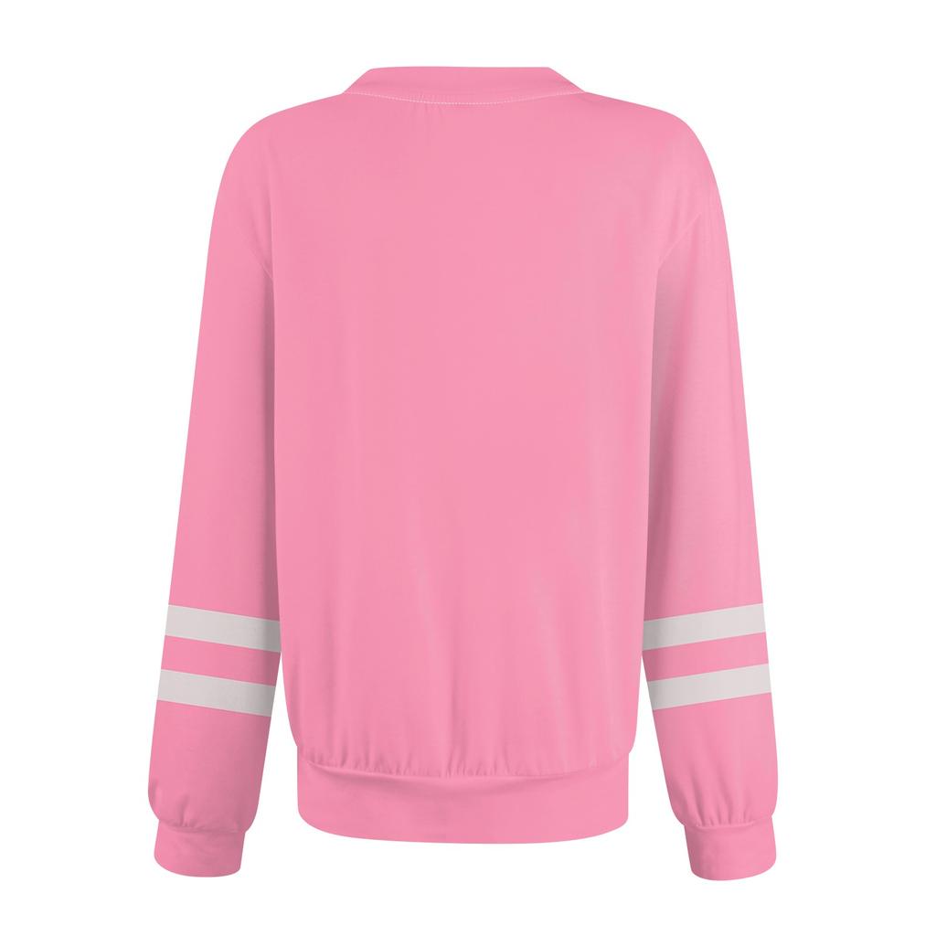 Women's Casual Fashion Comfortable Striped Long Sleeve Round Neck Button Casual Loose Hem Side Slit T-Shirt Tops