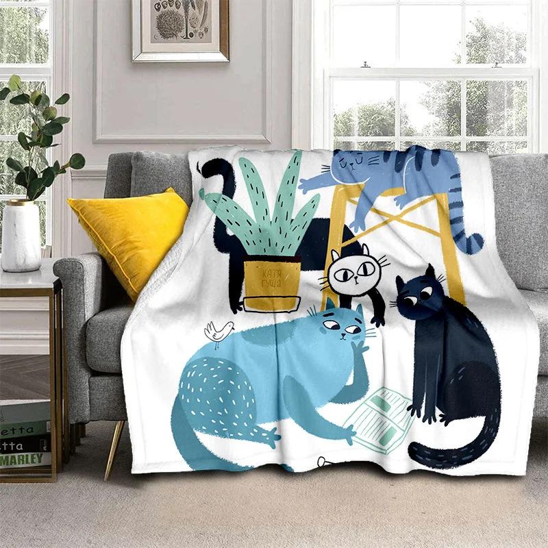 Cartoon Cat Flannel Comfortable Warm Blanket Children'S Gift Fluffy Soft Blanket Sofa Nap Portable Blanket