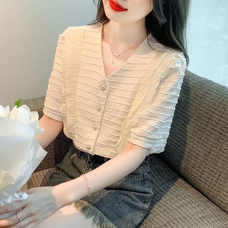 

Летний топ 2025 года в корейском стиле с круглым вырезом и короткими рукавами для женщин L