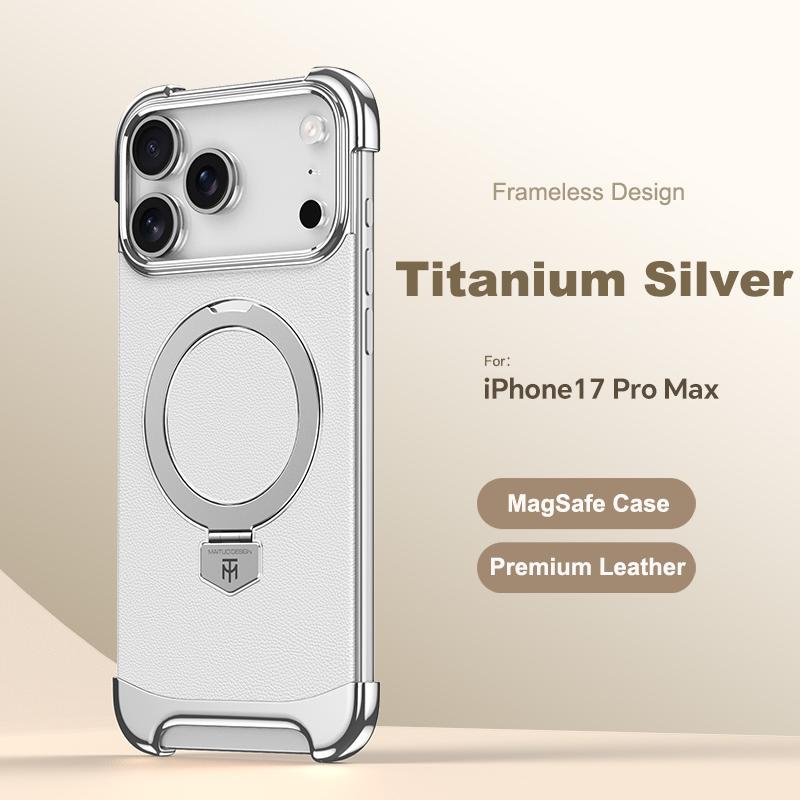 Luxury Leather Ultra Thin Frameless Magnetic Case For iPhone 17 16 15 14 13 Pro Max 17Air 17Pro Metal Bracket Anti-Drop Bumper