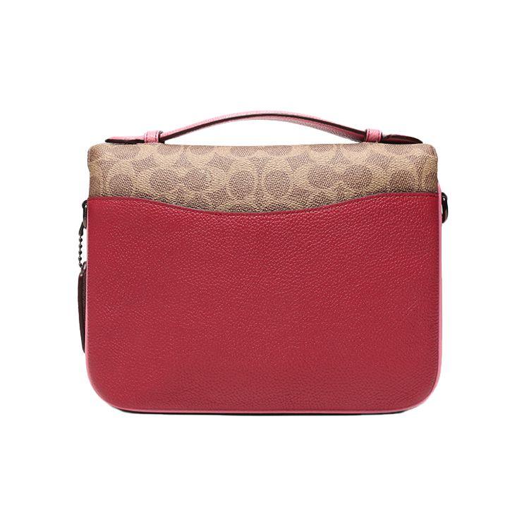 Coach Cassie Monogram Color Block Flap Canvas And Leather Messenger Bag Women bags Brown Yellow Red 74091-V5P22