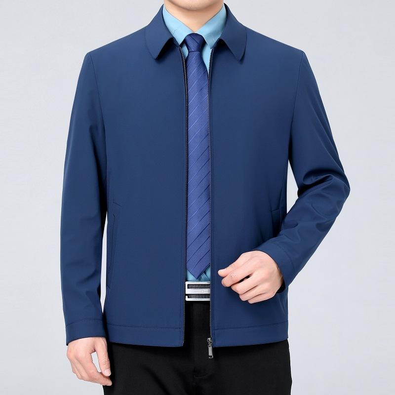 High-end Lapel Jacket for Middle-aged Men In Spring and Autumn Mulberry Silk Business Casual Loose Tops for Middle-aged and Elderly Dads