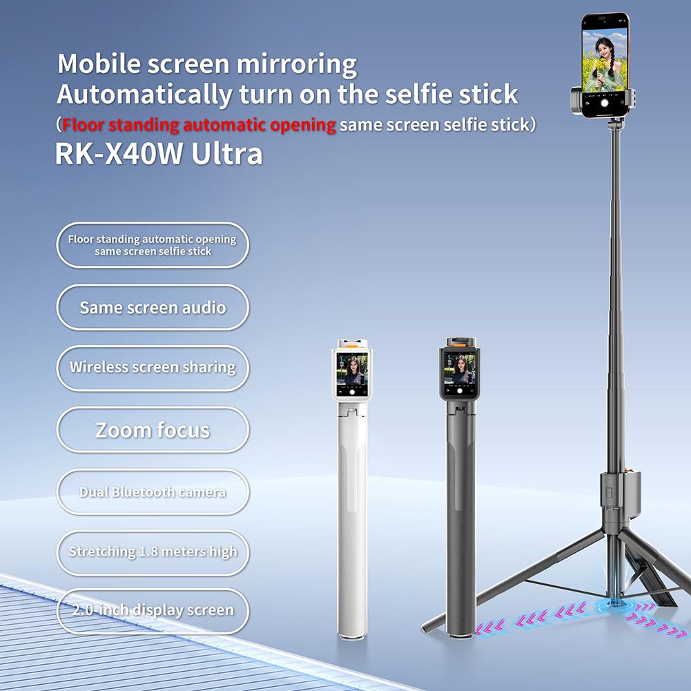 Handheld RC Selfie Stick with Screen Telescopic Record Tool Automatically Pops Up Anti-Shake Selfie Vlog Monitor for Smartphone