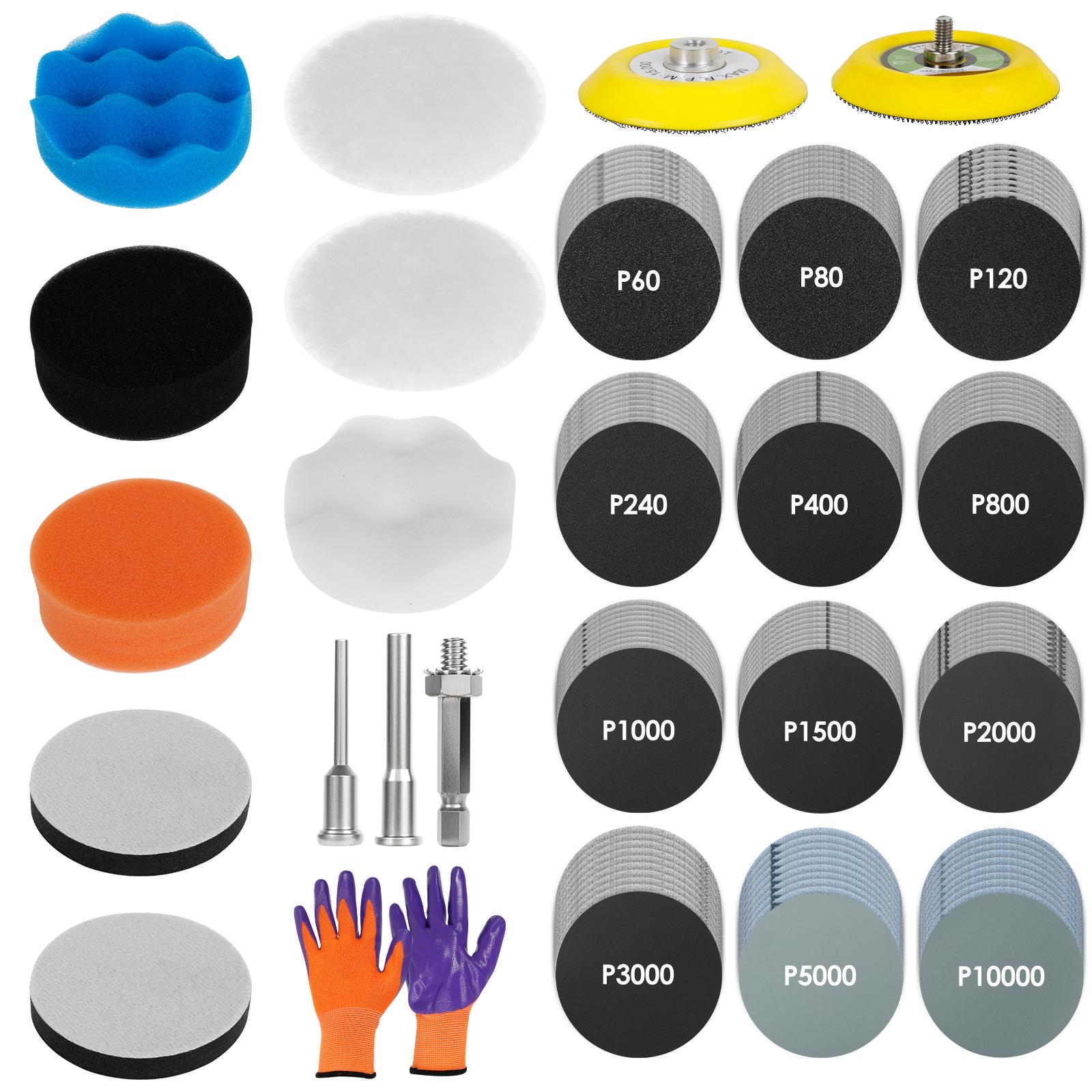 

Sandpaper Polishing Set 3 Inch Wet Dry Hook and Loop Sandpaper Pad Assorted 60-10000 Grit Fine Polishing Waxing for Car Metal