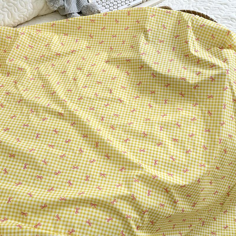 145x100cm Colorful Plaid Cotton Fabric Sweety Bowknot Print Fabric For Dress Shirts Pajamas Homewear Children's Clothing Pillow