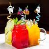8pcs 27cm Plastic Halloween Straw Reusable Miner Plastic Spiral Drinking Straws Kids Birthday Party Decorations Juice Straws