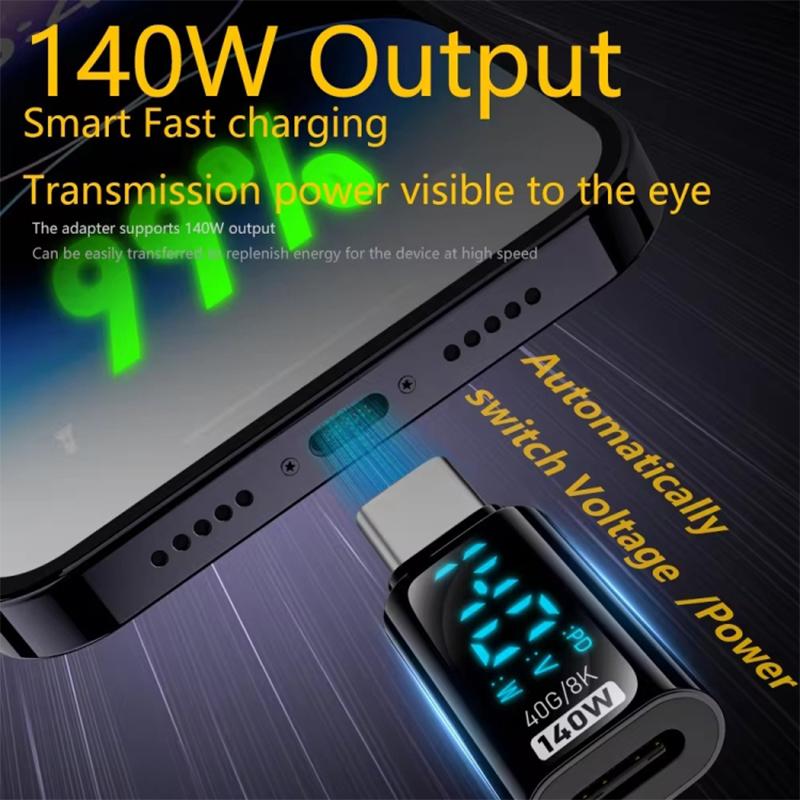 

Type-C Male to Type-C Female 140W Digital Display Charging Adapter As Shown A