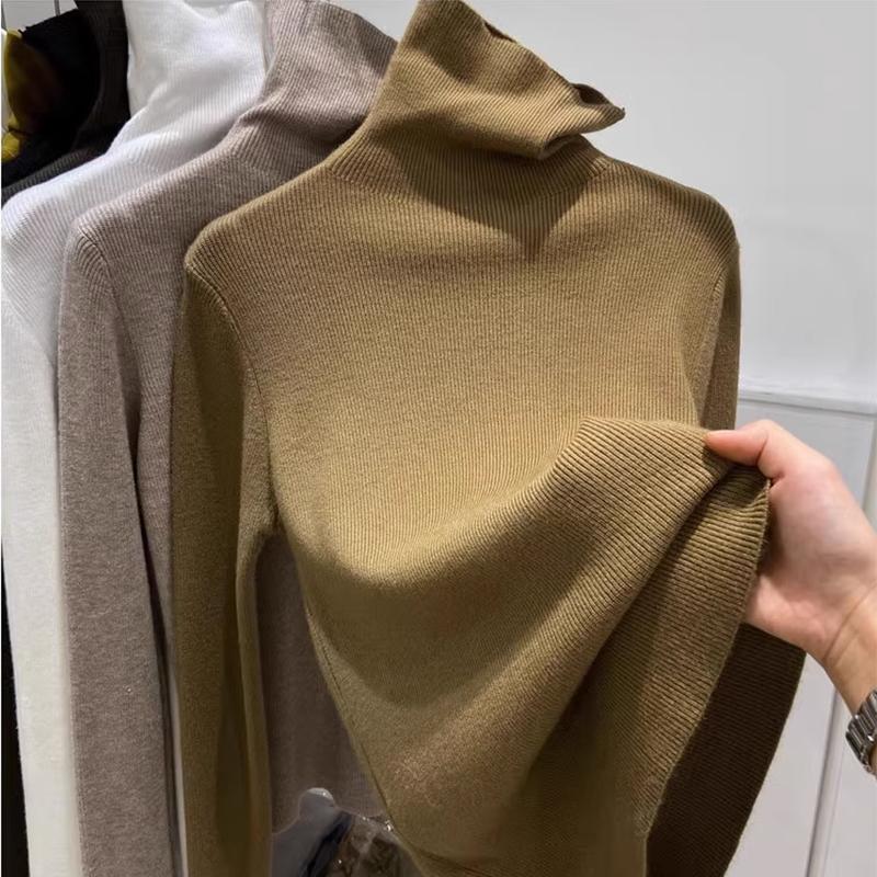 Höst Nya Polotröjor Dam Mode Långärmad Vintertröja Dam Elegant Slim Fit Bas Stickade Tröjor Toppar Kontorsdamer Tröjor 25731