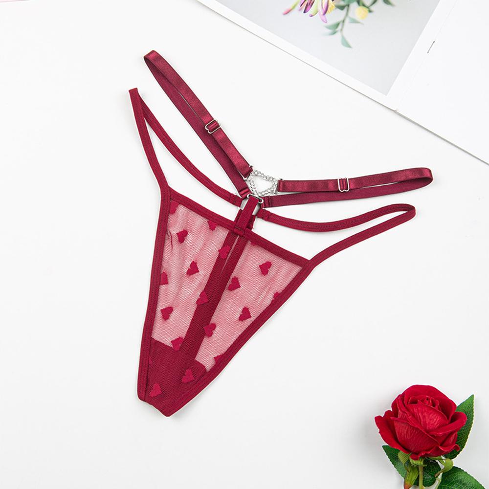 Women's Thong Sexy With  Adjustable Waistband Embroidered Heart Pattern Diamond Buckle Comfortable Underwear