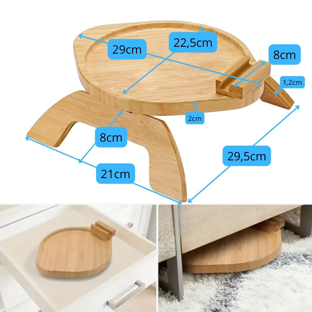 Tray table shelf for sofa, armchair, bamboo, practical tablet holder