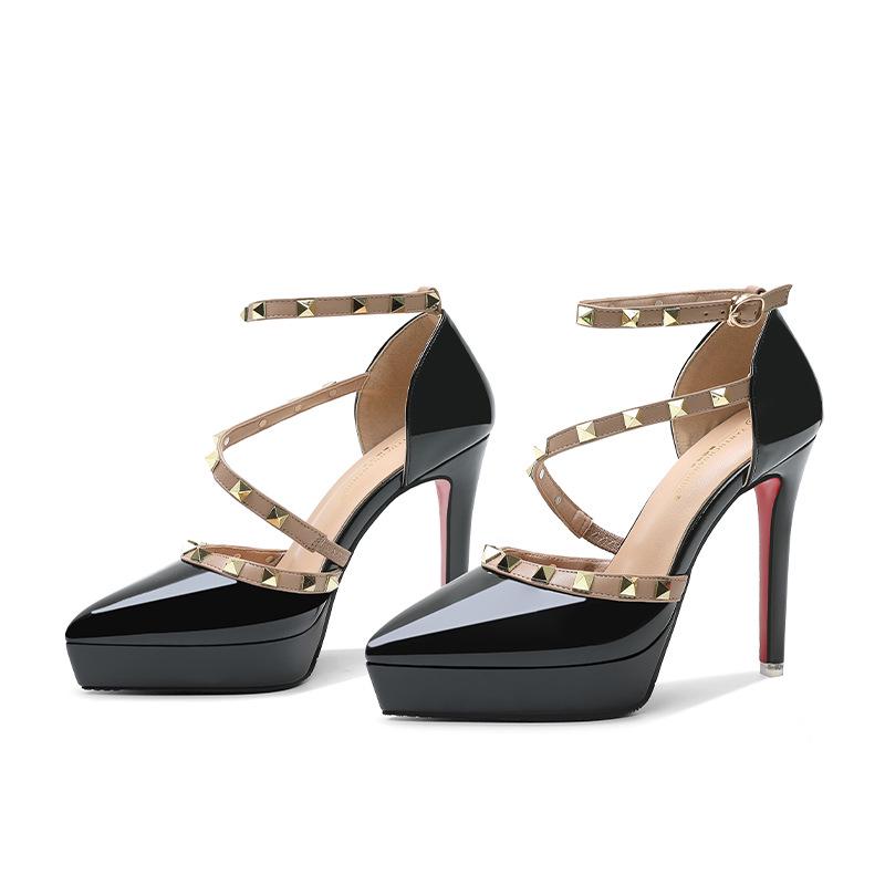 Dámské lodičky na vysokém podpatku Stiletto Platform Nýt Lakovaná kůže