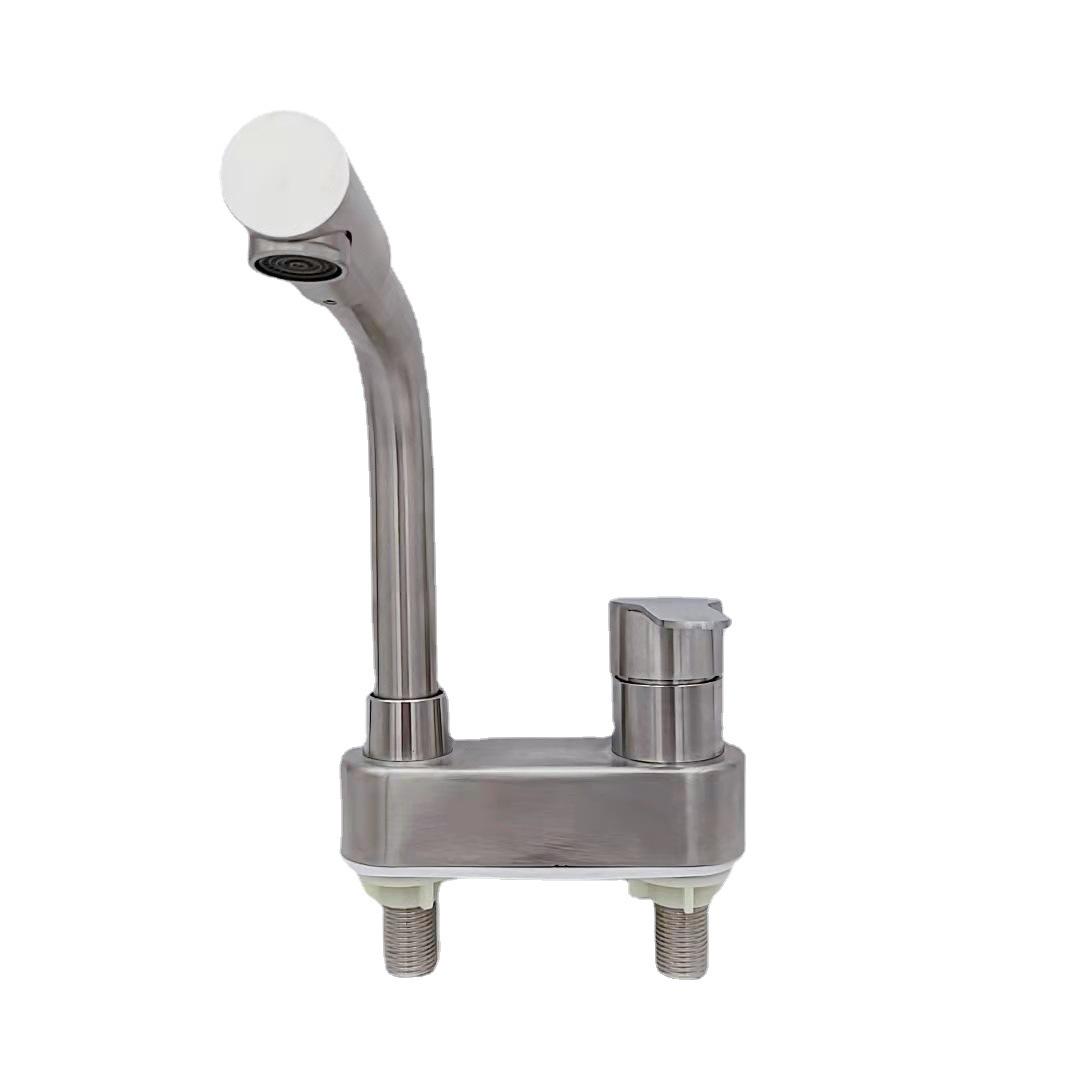 304 Stainless steel washbasin faucet toilet cold and hot duplex single handle double hole rotary head washbasin faucet серебряный