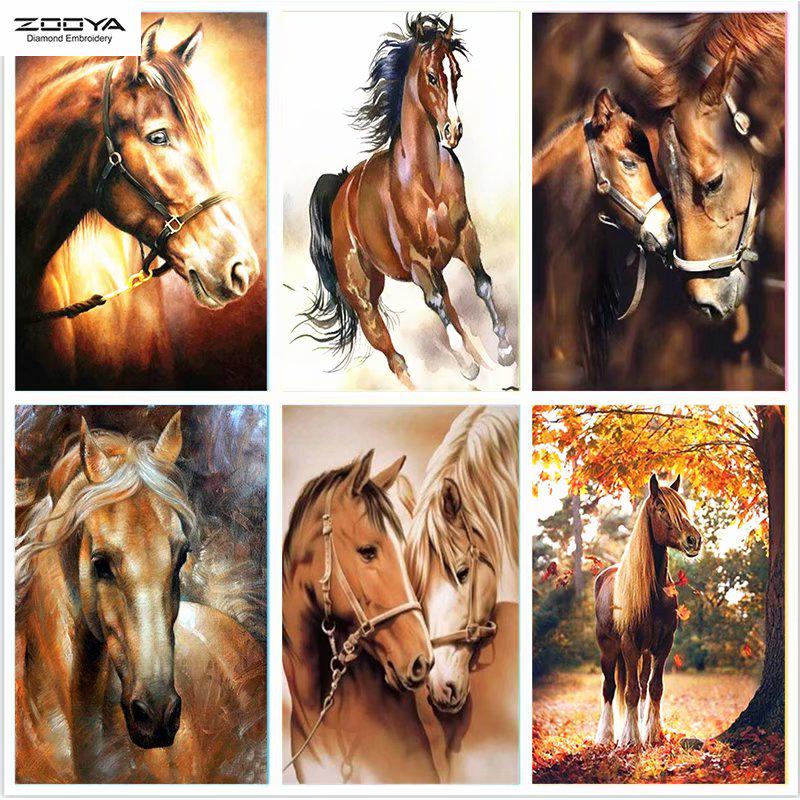 

ZOOYA 5D DIY Полный дрель Алмазная картина Животное Лошадь Искусство Вышивка Стежок Мозаика Домашний Декор Подарок