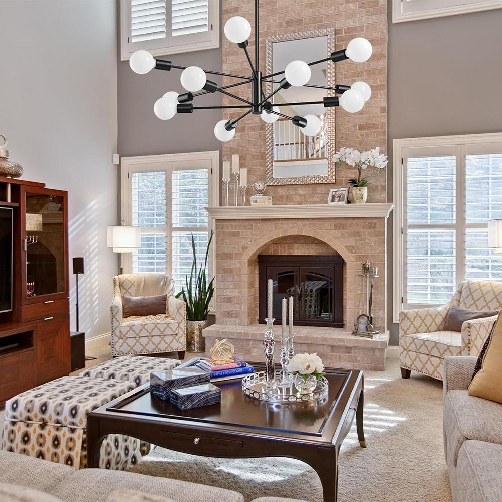 Moderní lustry Sputnik, 12žárovkové černé lustry do jídelny, výškově nastavitelné stropní svítidla, rustikální lustr pro kuchyňský ostrůvek