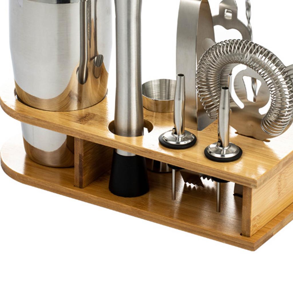 10PCS Home Bartending Kit Stainless Steel with Bamboo Tray Cocktail Mixing Tool Set for DIY Novice
