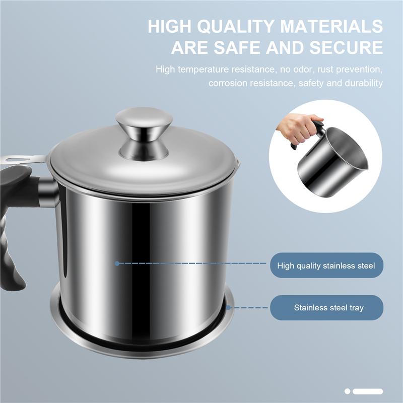 ABBP-Bacon Grease Container With Strainer 48 Oz Stainless Steel Oil Container Oil Can With Lid Easy Grip Handle Oil Can