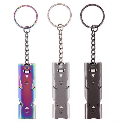 Mini SOS Whistle with Keychain Stainless Steel Keyring Whistles High Decibel Double Pipe Lightweight EDC Tool for Outdoor Sports