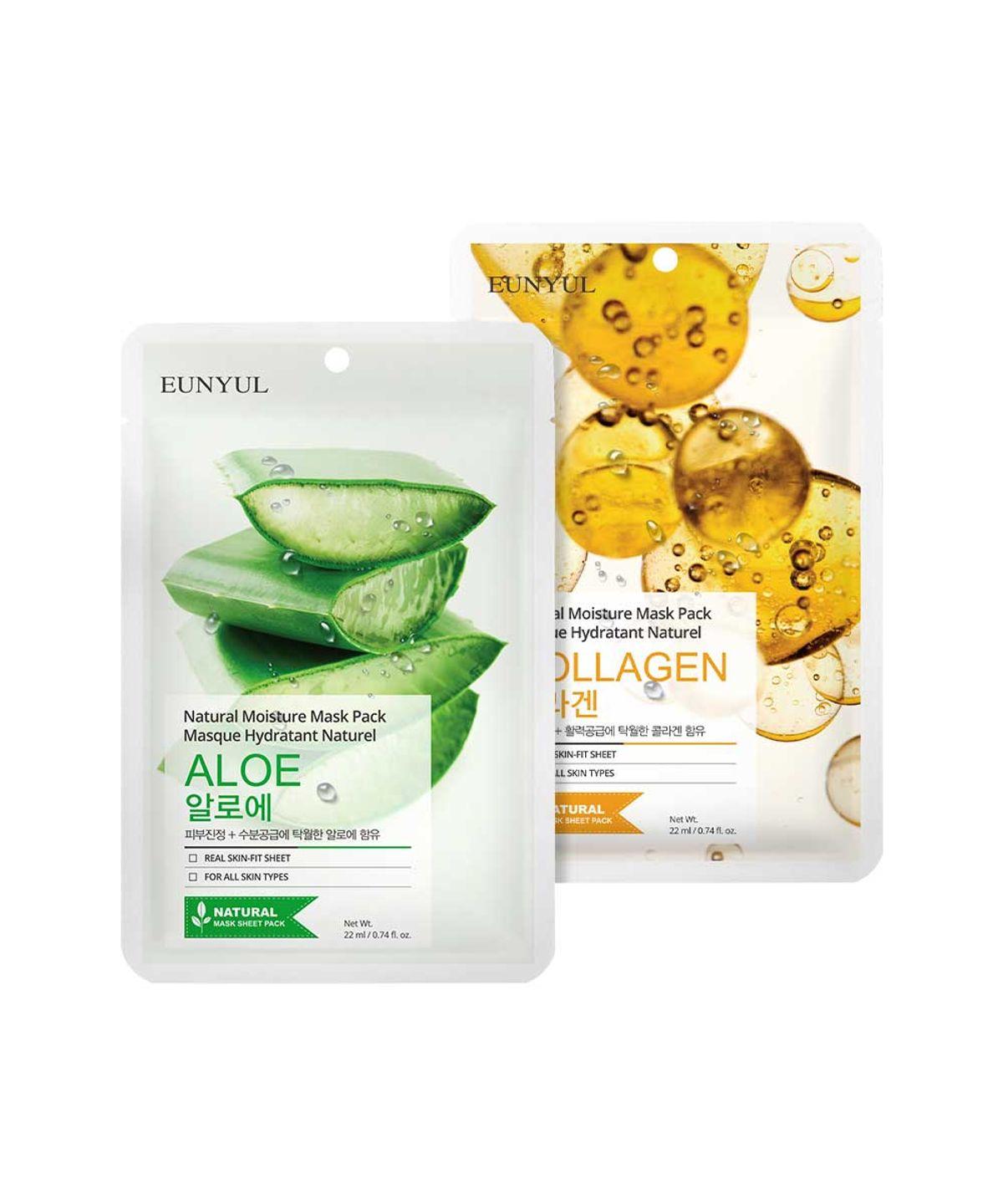 Natural Mask Pack 50 Sheets (Aloe 25 Sheets + Collagen 25 Sheets)