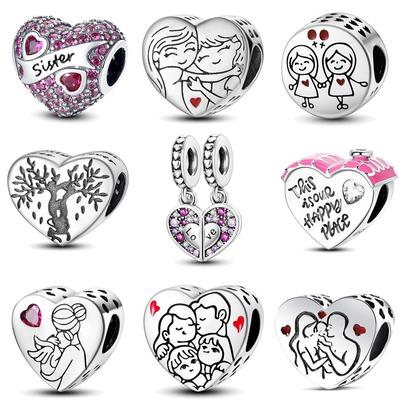 925 Silver Love Heart Beads DIY Necklace Bracelet Pendant Gift for Women Friendship Family Jewelry Accessories