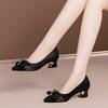 French Pointed Bow Thick Heel Single Shoes Women's 2025 New Niche Fashion Temperament Comfortable Medium Heel Women's Shoes Ladyshoes