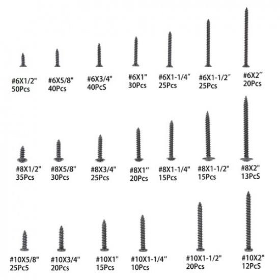 Round Head Truss Head Flat Head Screws Assortment - 485 Pcs #6 #8 #10