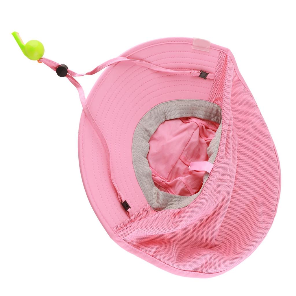 Girls Sun Hat UV Protection Cute Cartoon Print Large Brim Kids Beach Play Cap for Summer Pink