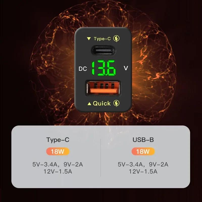 QC PD 3.0 USB Car Charger Auto Mobile Phone Charger Adapter Fast Charging LED Voltage Display for Toyota Series