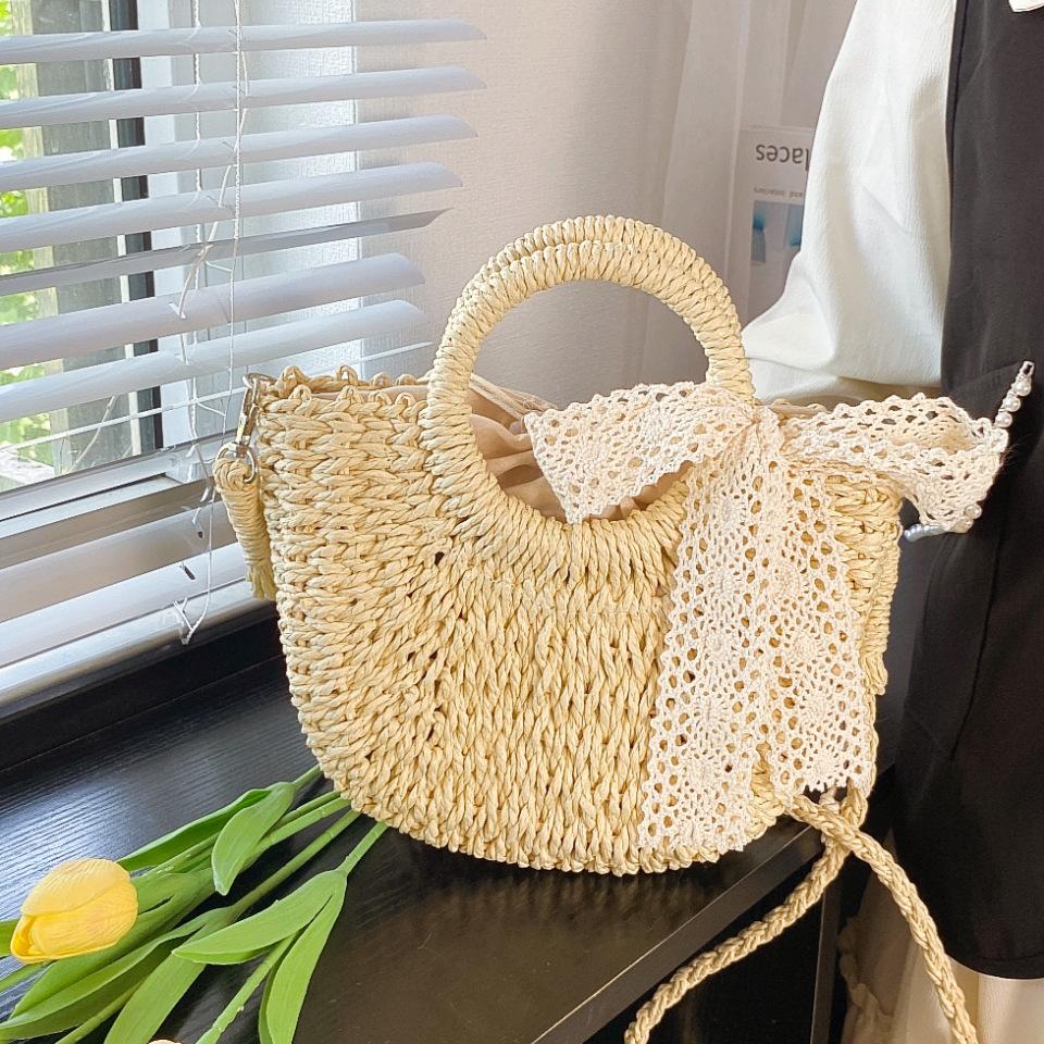 

Yogodlns Women Straw Woven Bag Fashion Shoulder Bag Large Capacity Handwoven Tote Bag Drawstring Chic Hobo Bag Summer Beach Bag 19.5x6x16cm бежевый