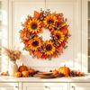 Simulated Floral Pumpkin Maple Leaf Wreath Thanksgiving Home Decor Artificial Sunflower Wreath Wall Hanging Rustic Style
