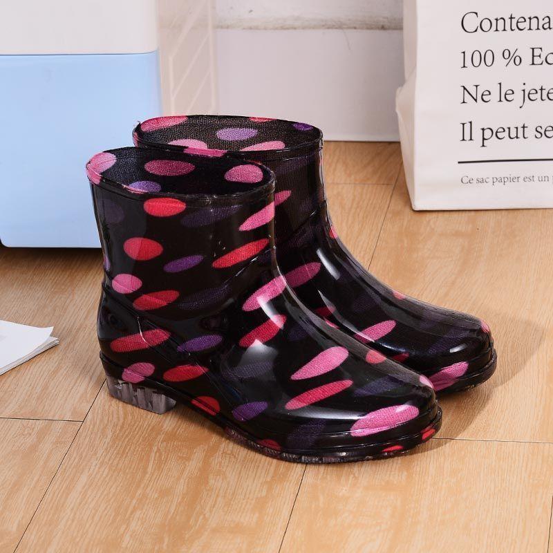 Fashion Rain Shoes Women's Water Shoes Short Tube Velvet Warm Non-slip Rain Boots Water Boots Adult Car Wash Summer