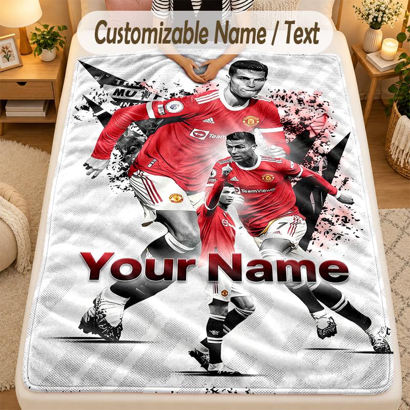 Flannel BlanketCristiano Ronaldo Custom Name Text Personalized Soft Warm Throw Blanket Home Decor Gift
