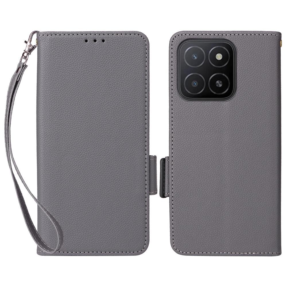 For Honor X5b/X5b Plus Case with Wrist Strap Litchi Texture PU Leather Wallet Phone Cover