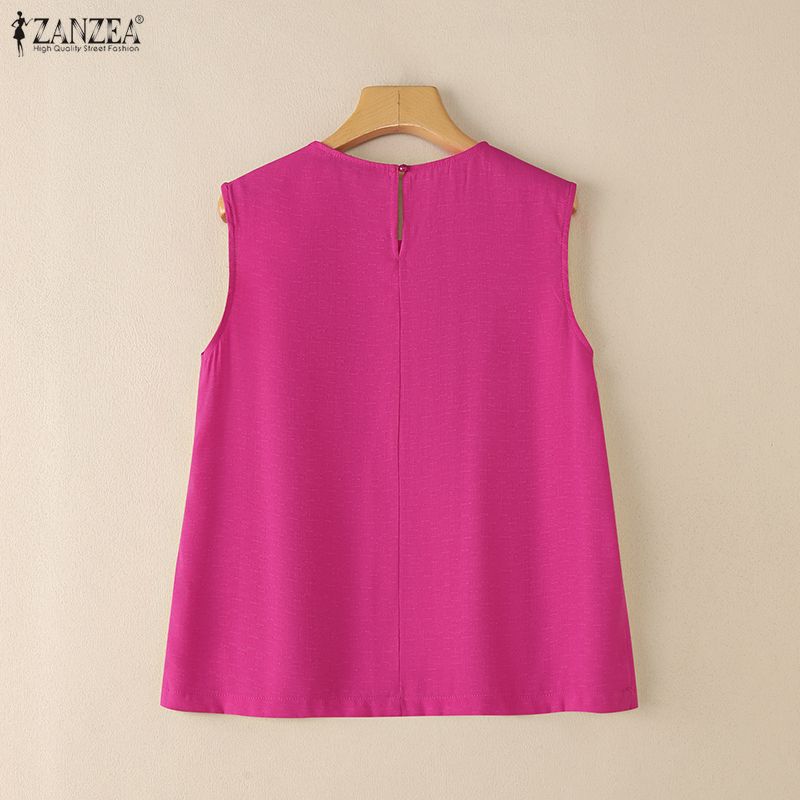 ZANZEA Women Casual Round Neck Sleeveless Embroidery Summer Tank Tops