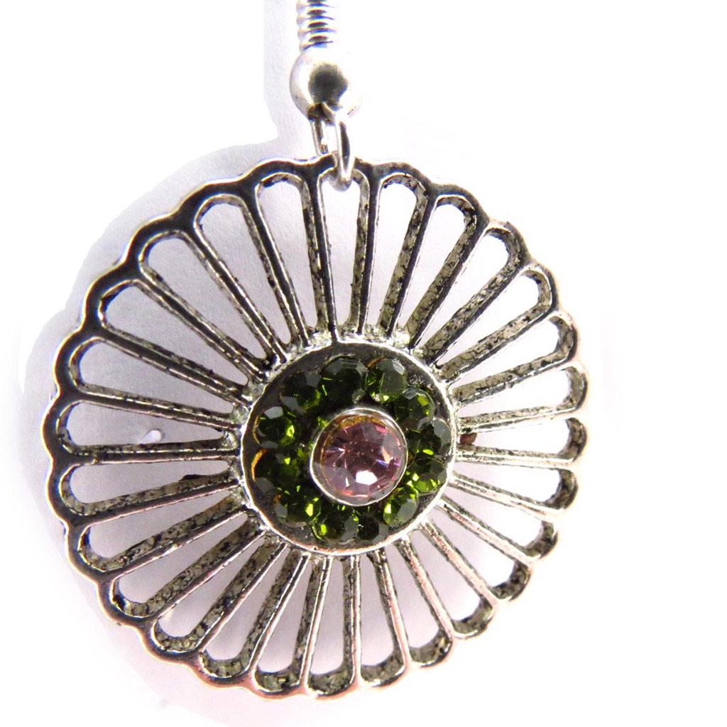 Les Trésors De Lily [J5985] - Silver Green 'Memories of the Past' Designer Earrings