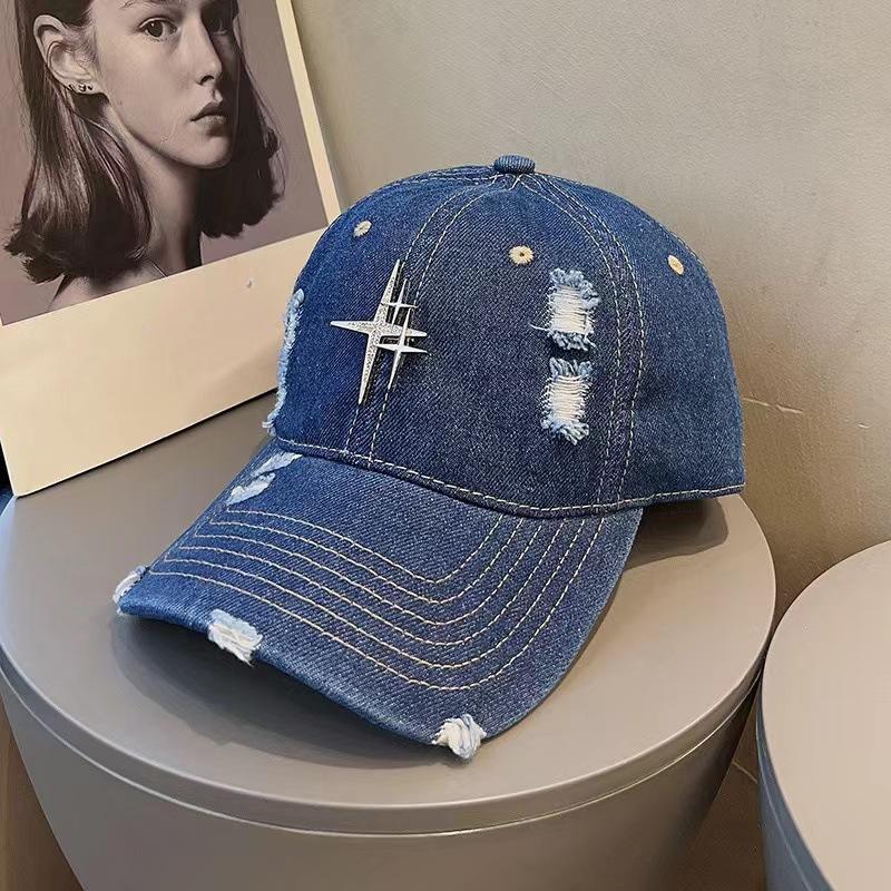 

Уличная Ретро Старая Джинсовая Рваная Бейсболка Женская Пара Европейский и Американский Модный Бренд Звезда Стразы Бейсболка Подчеркивающая Маленькое Лицо M（56-58cm）